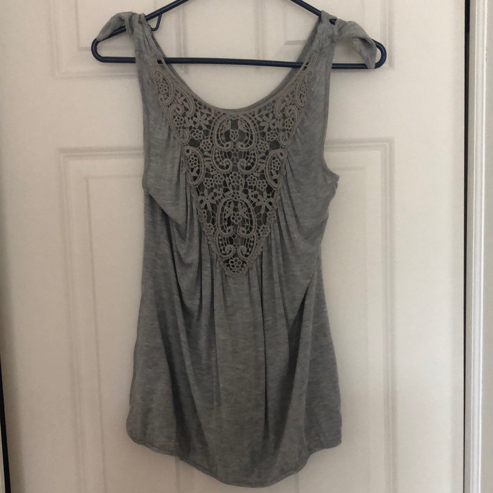Gray tie-shoulder top
